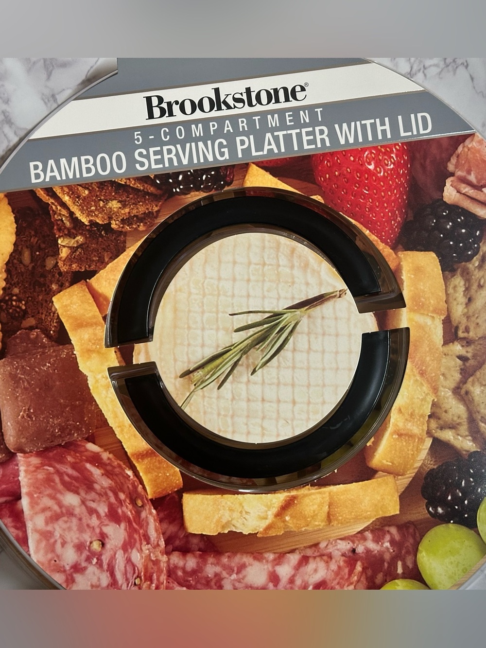Brookstone Black Bamboo 5-Compartment Serving Platter with Lid